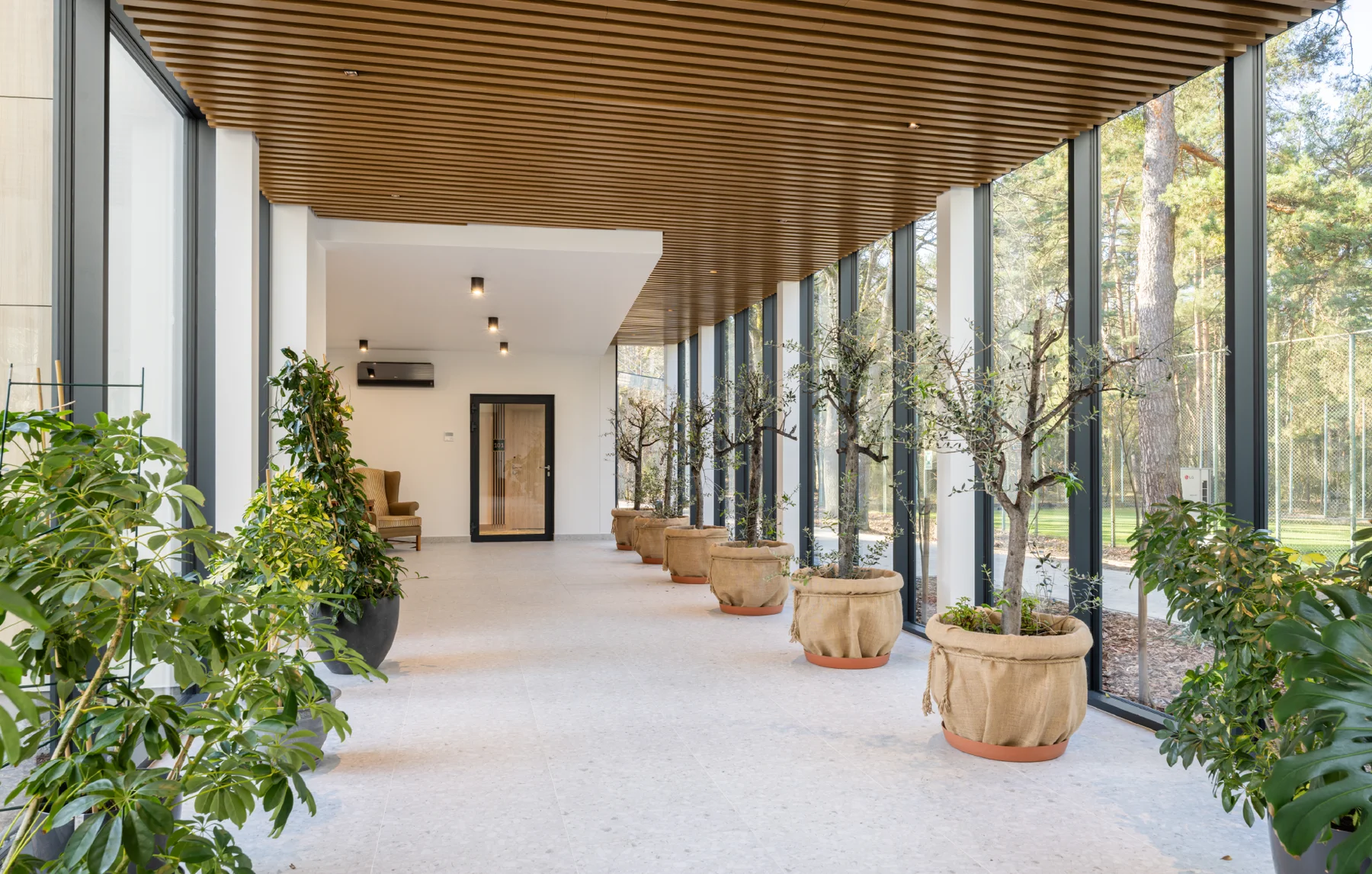 Hotel Las i Woda corridor with fitted timber ceiling